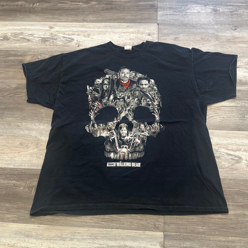 AMC The Walking Dead Fruit of the Loom Black‎ Men XL Zombie Skull T-shirt 2016